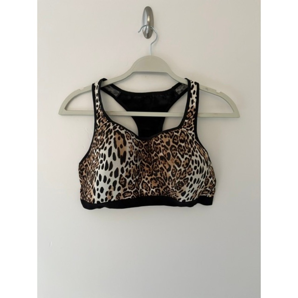 Smart & Sexy Leopard Print Racerback Sports Bra Brown Black 40D Mesh Back